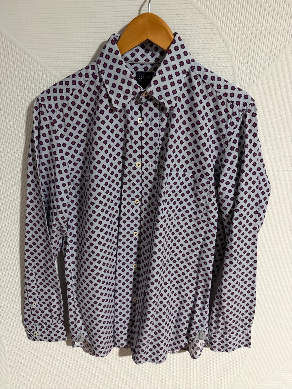 Men's Lavender Geo-Print Button-Down Shirt by Benson NWOT